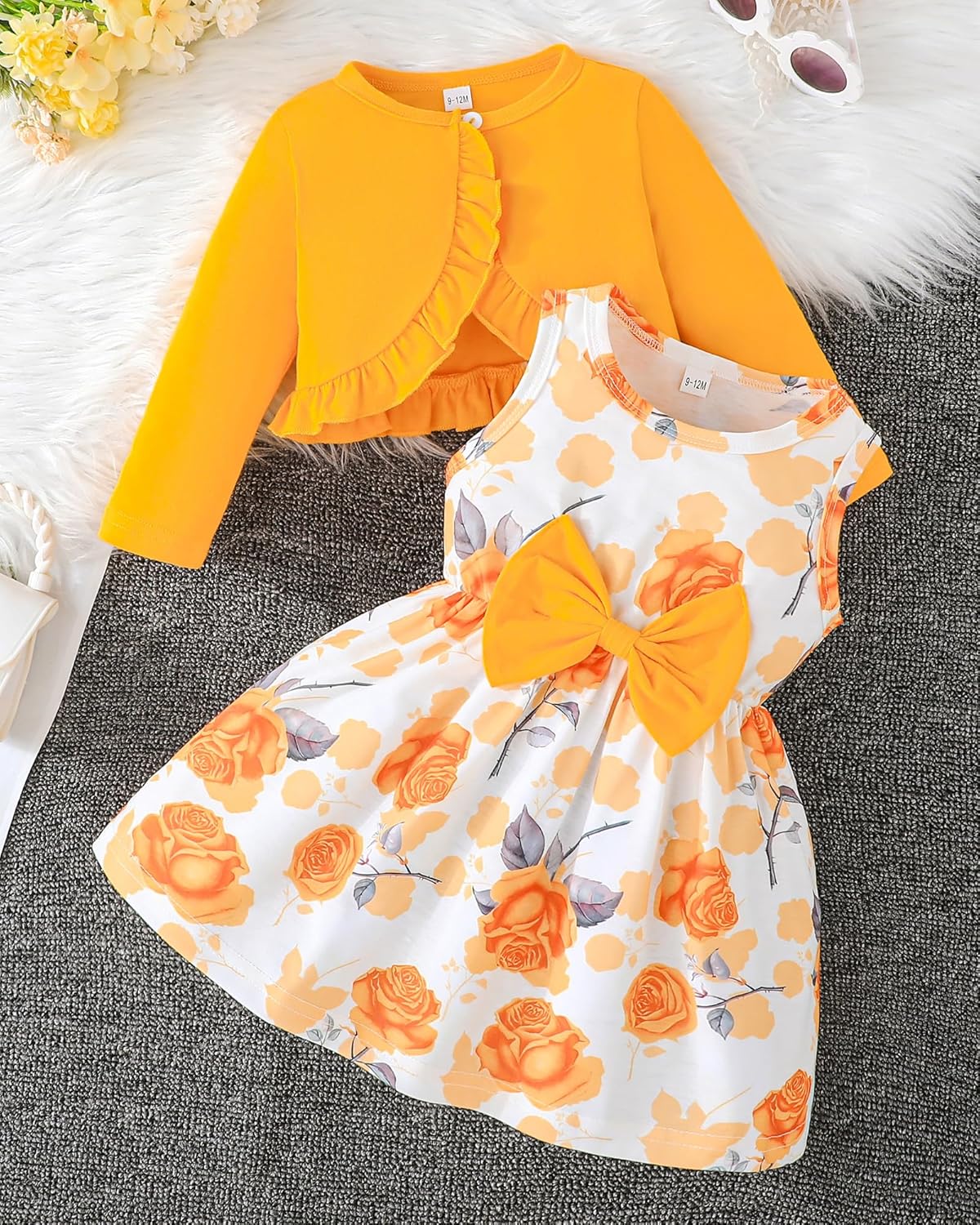 Rosibel Toddler Baby Girls Dress and Cotton Cardigan Set for 6M-3T Spring Autumn Clothes Outfits - Image 2