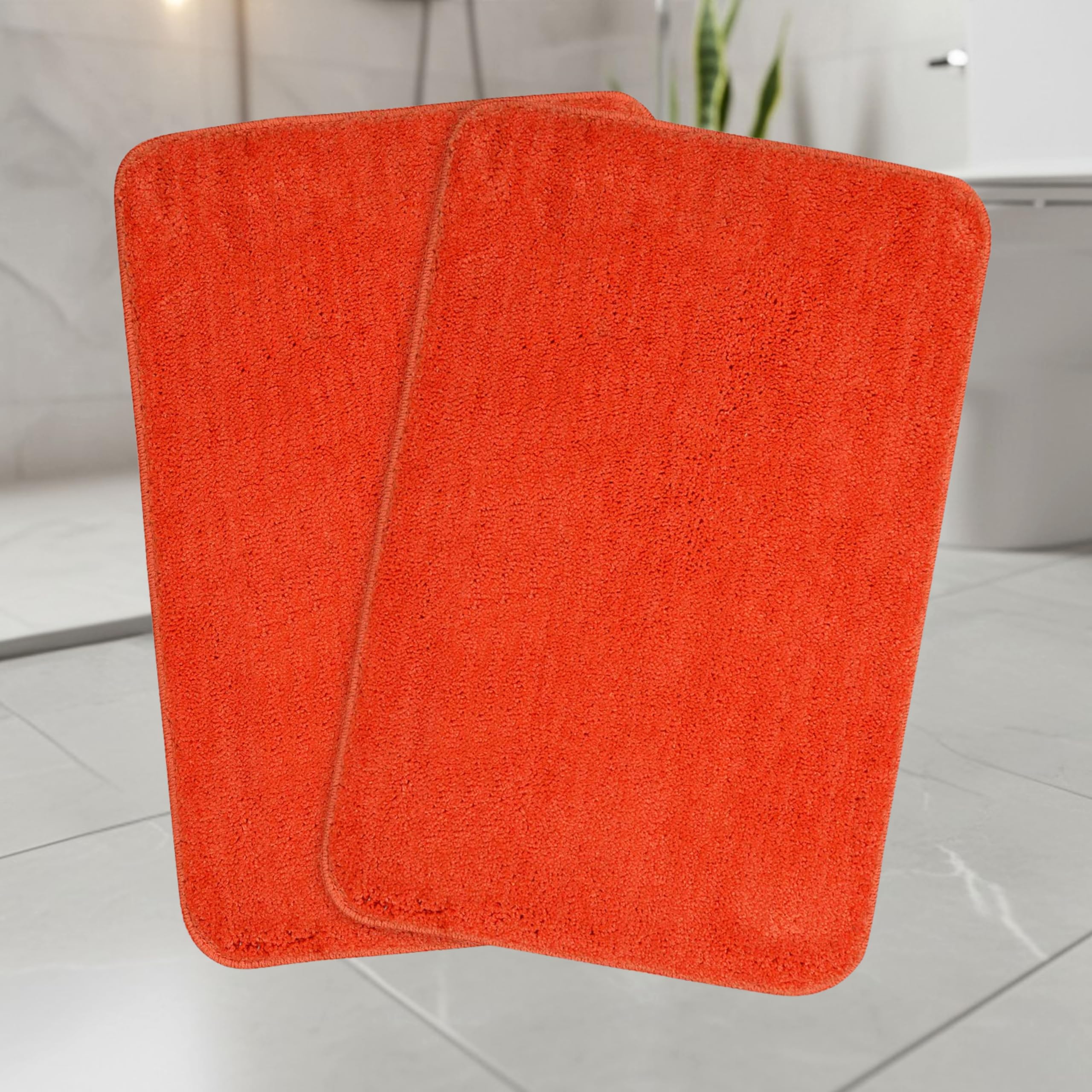 SARAL HOME EASY LIVING Microfiber Anti-Skid Rectangular Bath Mat Pack of 2 (Orange, 35X50 Cm)