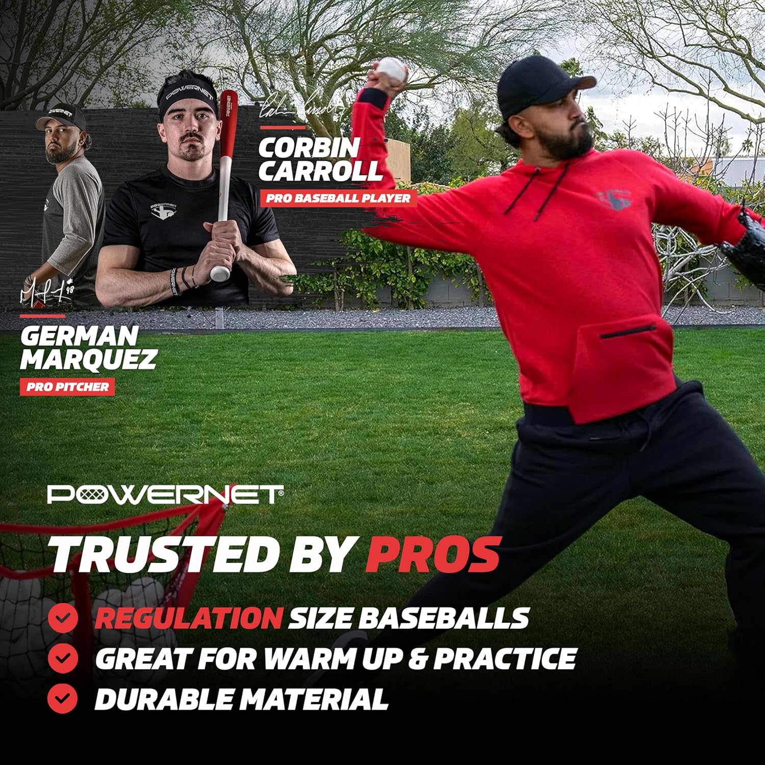 PowerNet Competition & Recreation Baseballs, 12-Pack Baseballs, Recreation Grade and Competiton Regulation Size Balls, Portable Pitching & Batting Practice Equipment