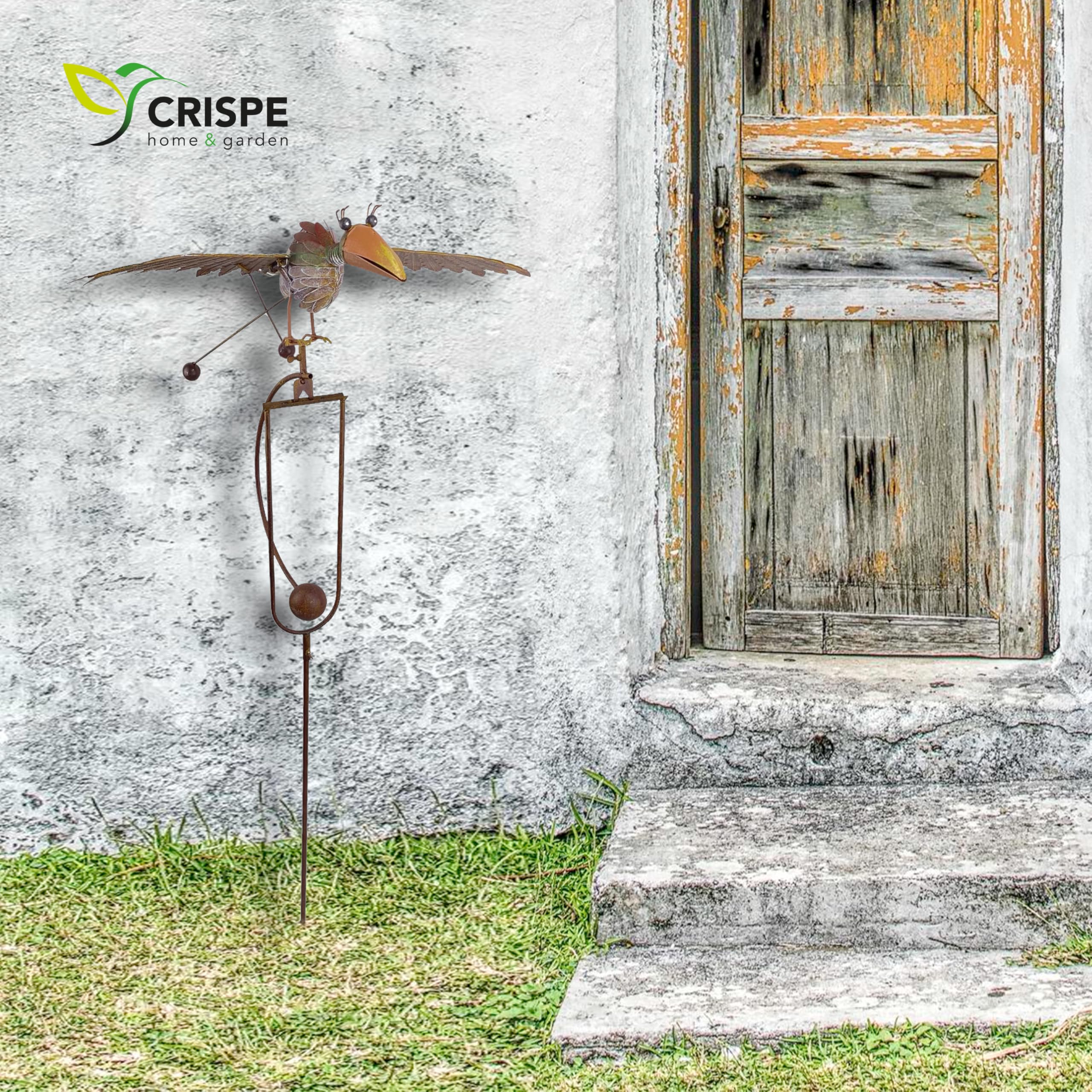 Crispe Home & Garden | Windspiel großer Vogel 138 cm | Deko Gartenstecker | Gartendekoration Metall | Gartendeko Vogel | Hochwertig und langlebig