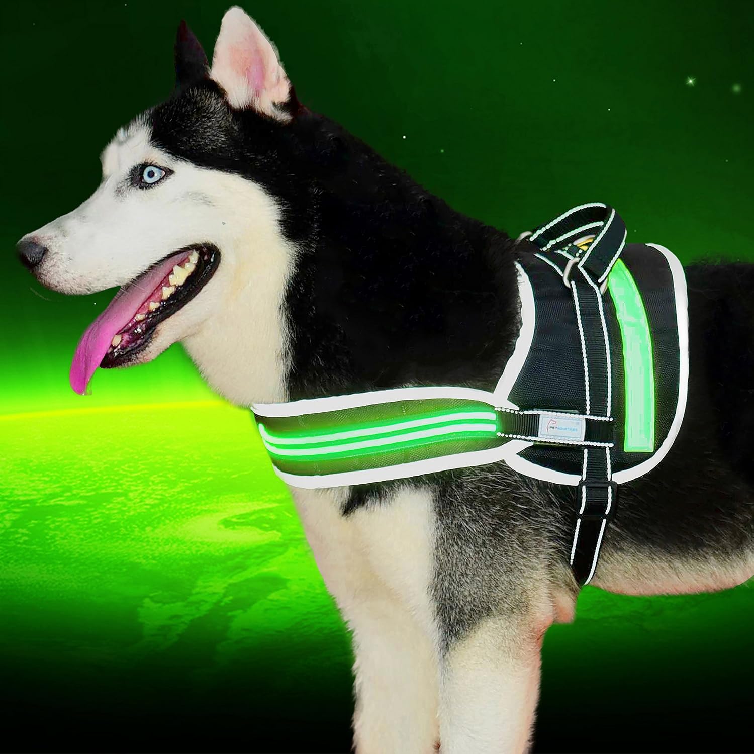 [Pet Industries] Reflective LED Dog Harness -USB Rechargeable [Premium Edition] (Available in 5 Sizes) (X-Large (Girth 30 – 40”), Atomic…