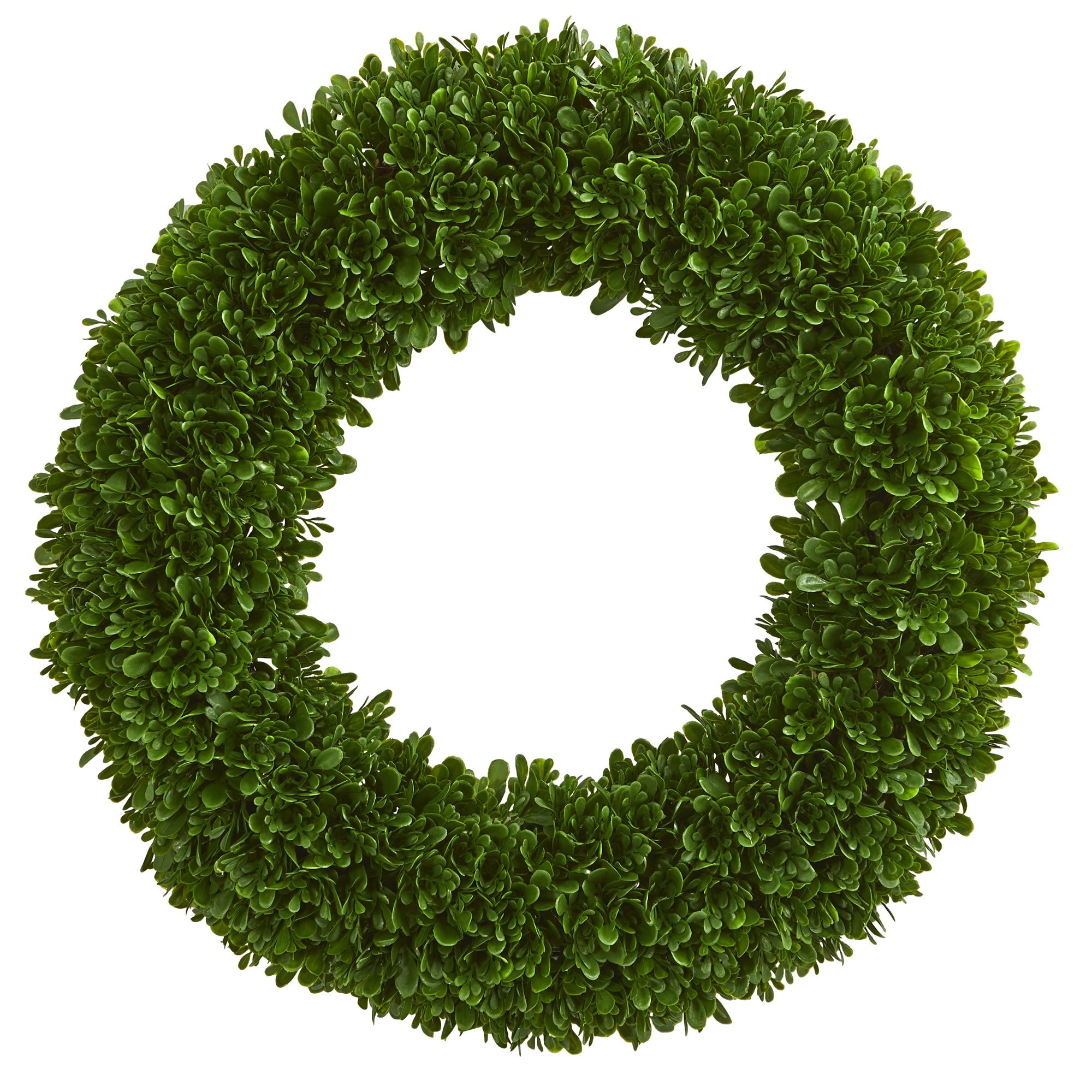 Nearly Natural 19.5â€_x009d_ Tea Leaf Wreath UV Resistant (Indoor/Outdoor) Artificial Plant, Green