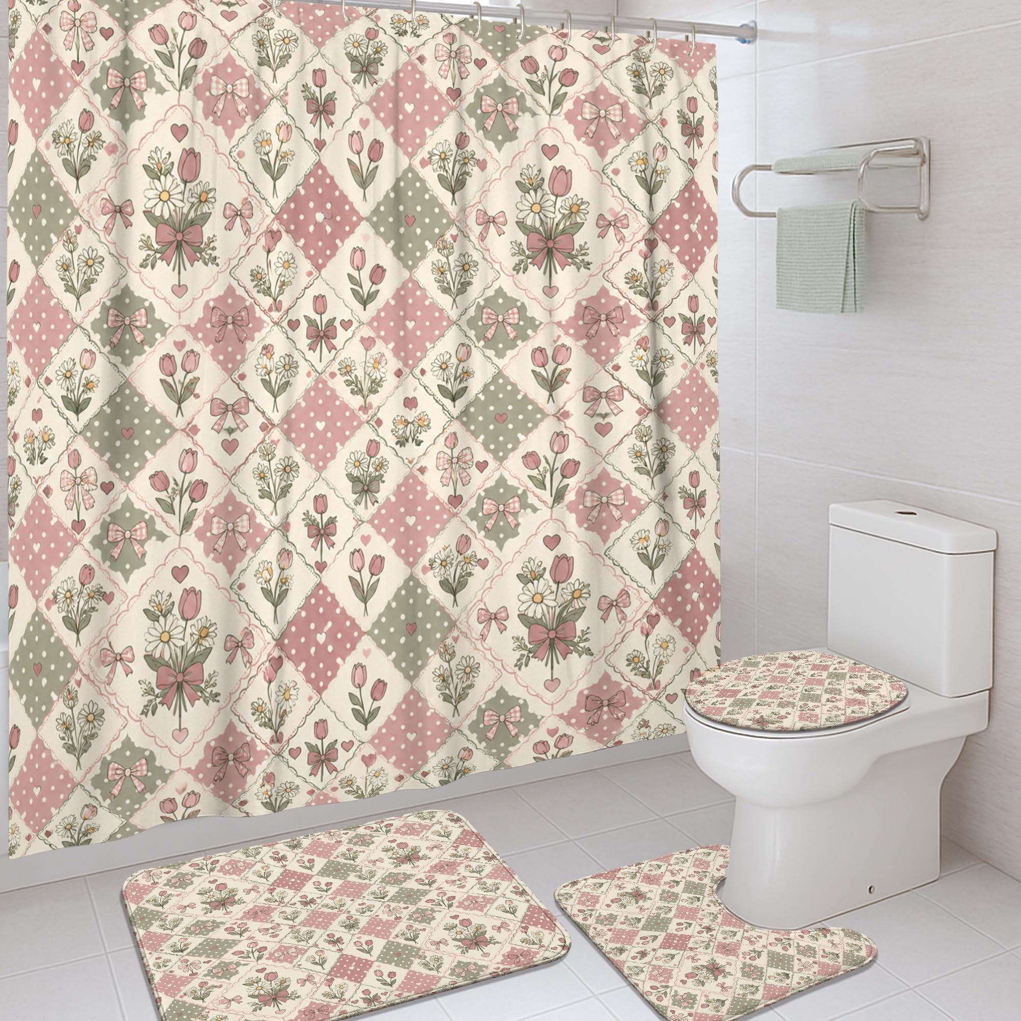 Rideau de douche en tissu imperméable premium aux motifs tulipes