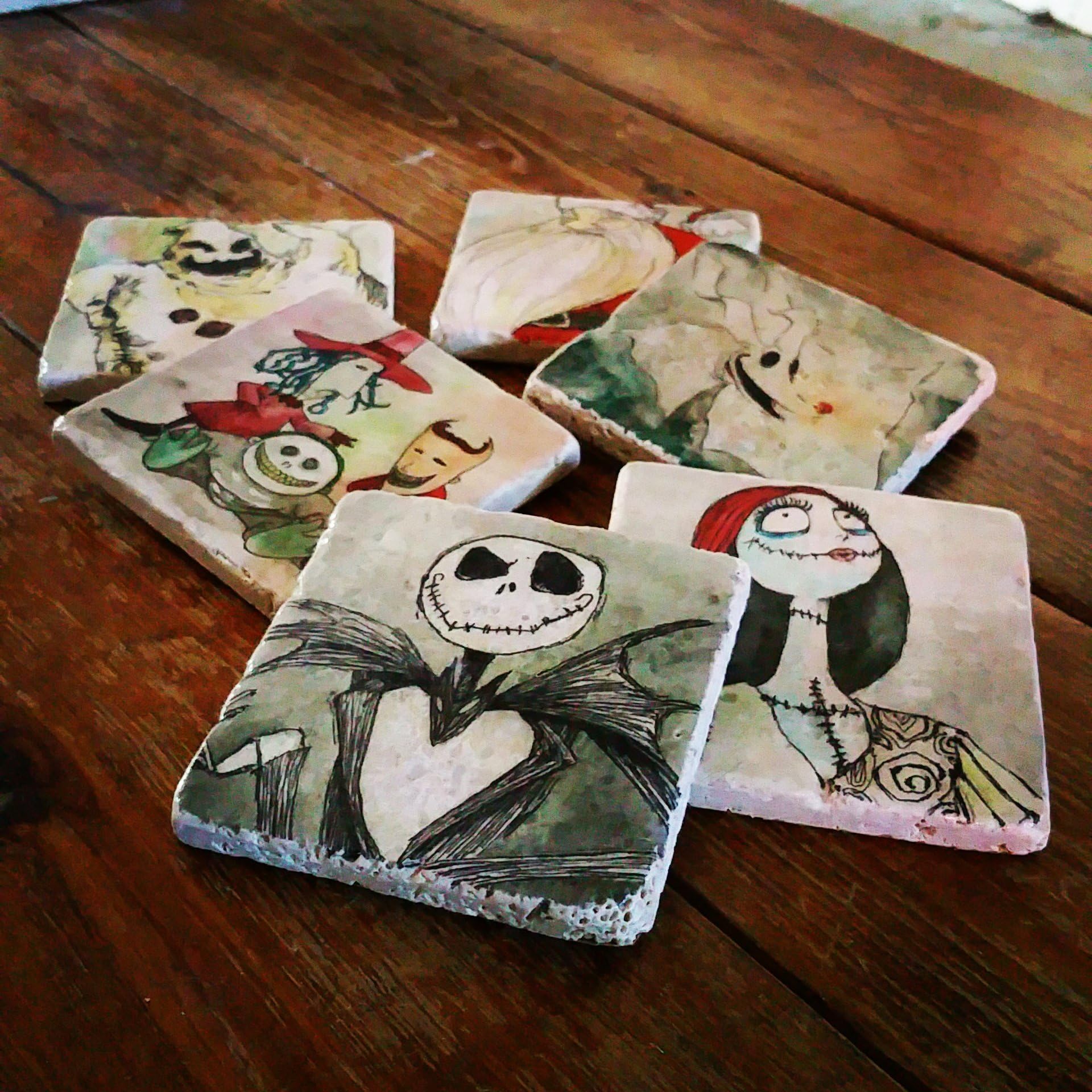 Nightmare Before Christmas Large Tumbled Marble Coasters Set Of 6
