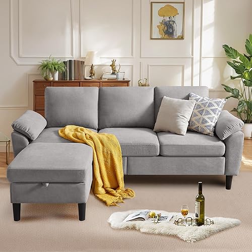 79" Convertible Sectional Sofa, Modern L Shaped 3 Seat Couch with Reversible Ottoman, Small Couches for Living Room, Apartment (#Light Grey)
