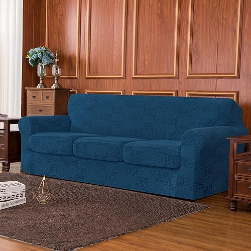 Miniatura 2 de subrtex - Funda de sofá a rayas de tela jacquard damasco, elástica con fundas de cojines de asiento por separado, lavable, protector de muebles para