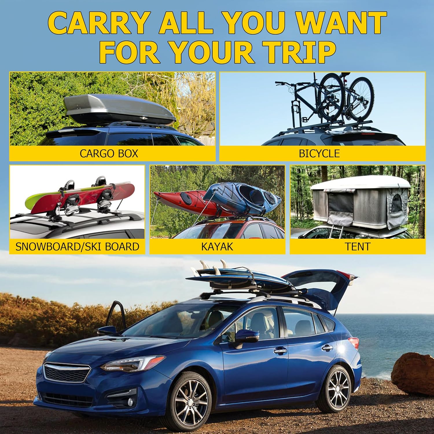 AUXMART Roof Rack Cross Bars fits for 2019-2026 Subaru Ascent with Raised Side Rails Adjustable Anti-Theft Aluminum Crossbars Compatible with Roof Boxes Bags Kayak Bicycle