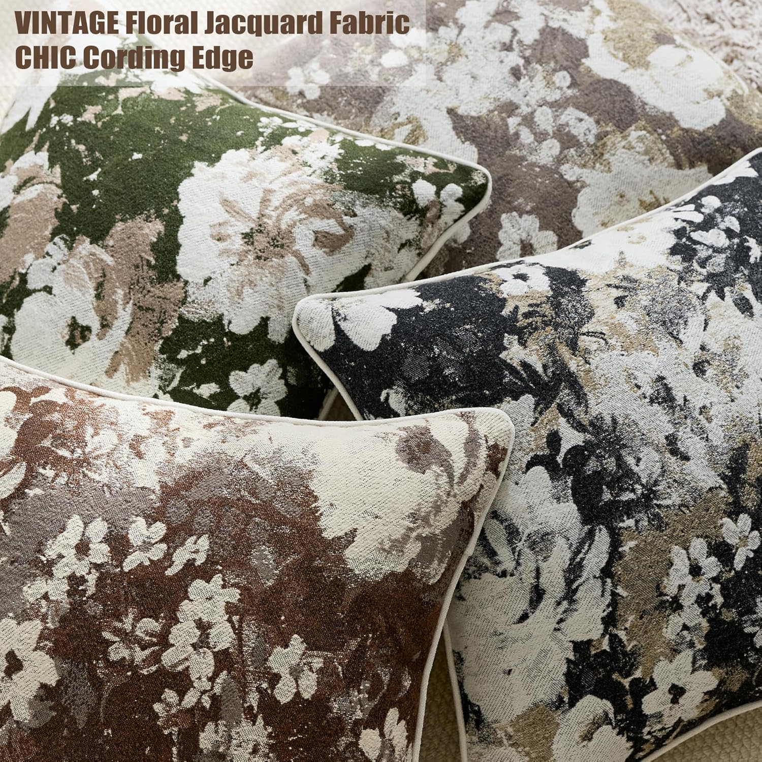 ORTIGIA Pack of 2 Vintage Floral Throw Pillow Covers 12x20 Boho Chenille Throw Pillow Cover Farmhouse Accents Decorative Pillow Cases for Living Room Couch Bed Home Decor,Greygreen