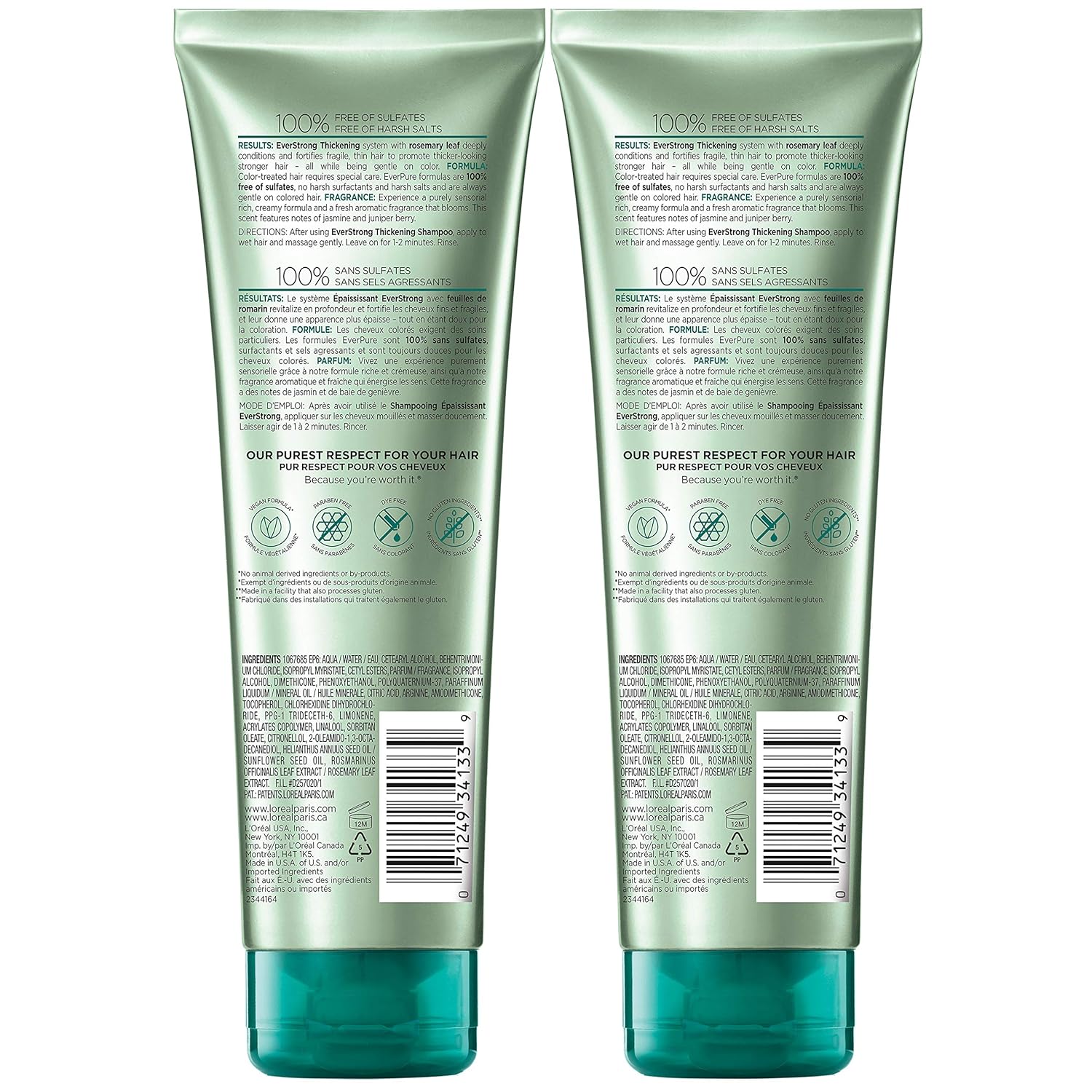 L'Oreal Paris EverStrong Thickening Sulfate Free Conditioner, Thickens + Strengthens, For Thin, Fragile Hair, with Rosemary Leaf, 2 Count (8.5 Fl; Oz each) (Packaging May Vary)