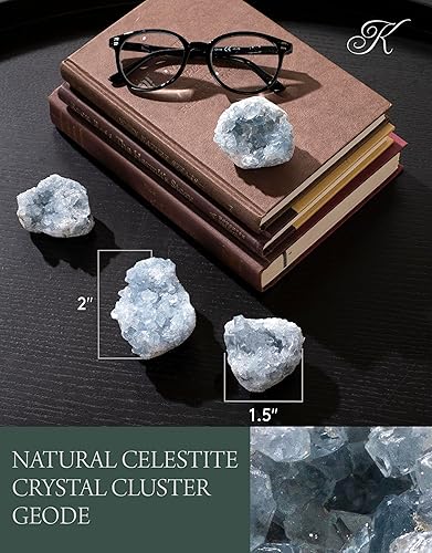 Miniatura 3 de KALIFANO Geoda de racimo de cristal celestita AAA+ crudo – Piedra celestina natural de alta energía – Roca celestita de Reiki Wicca con efectos