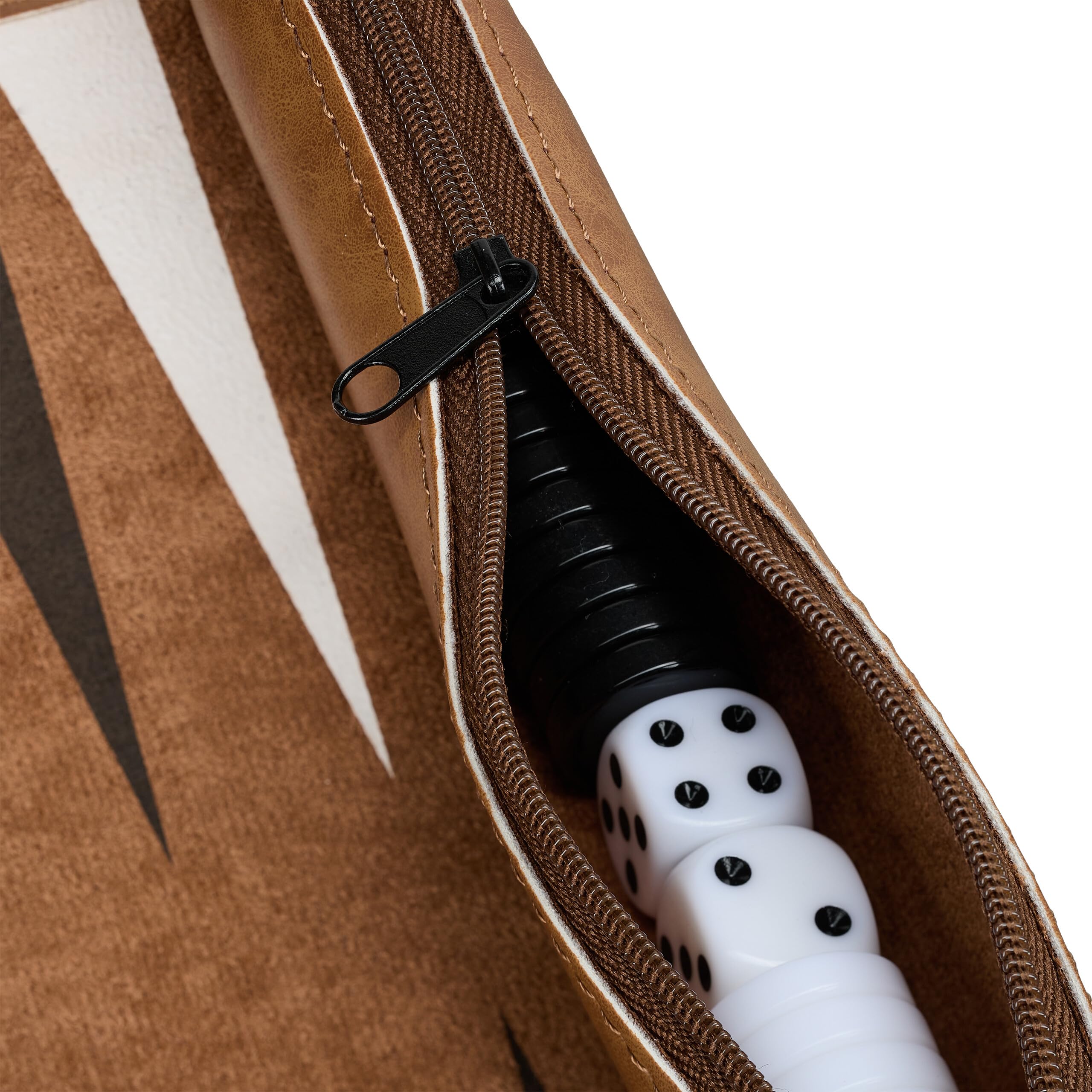 Relaxdays Backgammon da Viaggio, Campo da Gioco LxP: 32 x 26 cm, Arrotolabile, con Pedine e Dadi, Aspetto Pelle, Marrone