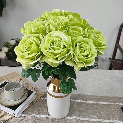 Miniatura 162 de ATFL 12 rosas artificiales de seda con flores de color rosa, rosas artificiales a granel, diámetro floral de 4 pulgadas, rosa artificial de seda