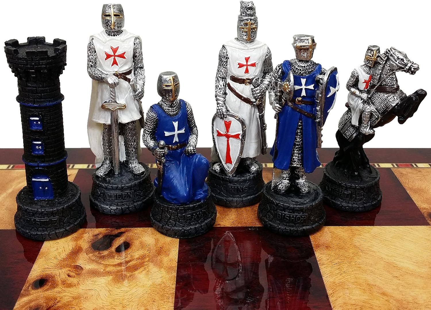 Medieval Times Crusades Set of Chess Men Pieces NO Board (Blue and White Maltese)