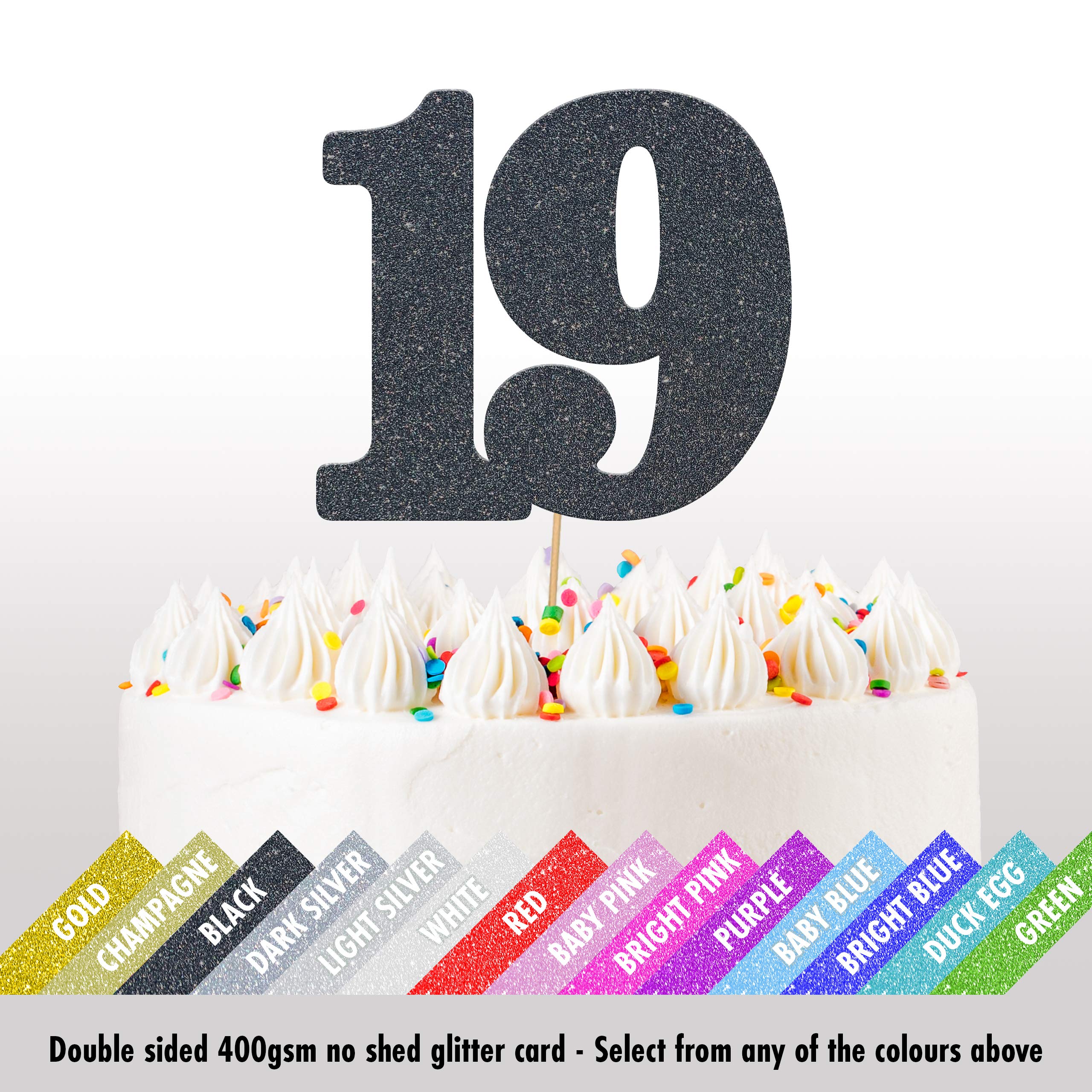 Topper Per Torta Happy 19th Birthday - Glitter Oro E Nero, Decorazione Per Festa Di Compleanno 19 Anni