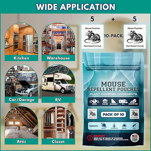 Miniatura 7 de Paquete de 10 bolsas repelentes de ratones con aroma botánico Natural Mouse Repellent Pouches para interiores, bolsas repelentes de roedores, bolsas