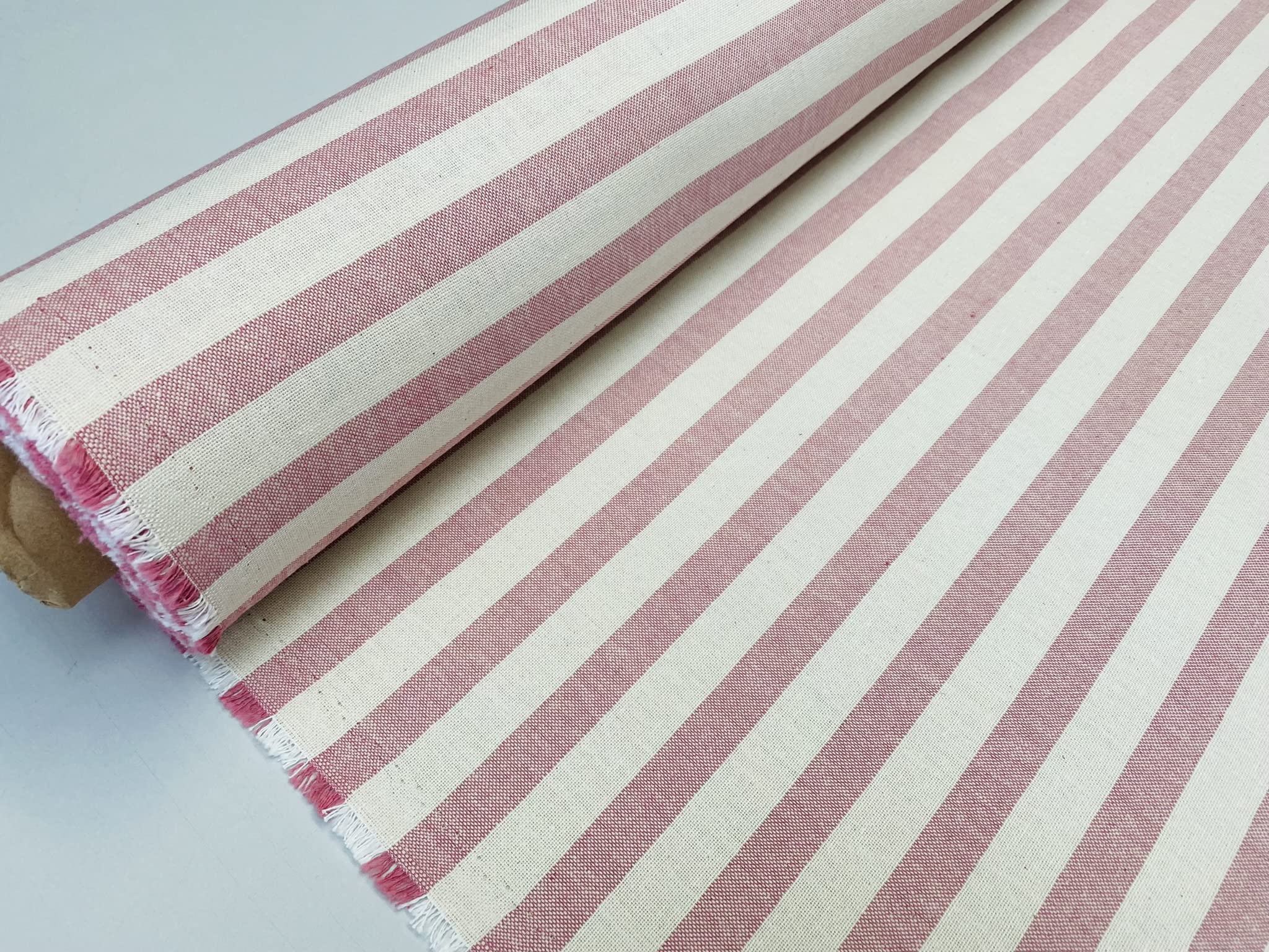 Linen Look White Stripes Culla Fabric Furnishing Curtain Upholstery Dressmaking Cotton Material 140cm Wide Canvas (Dusty Pink - Image 4