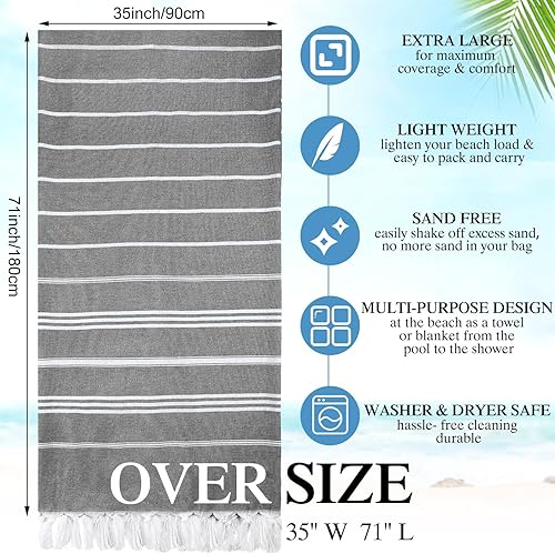 Miniatura 9 de Moukeren 6 toallas de playa turcas de 35 x 71 pulgadas, toallas de viaje de algodón turco de secado rápido, toallas de playa grandes, toallas turcas
