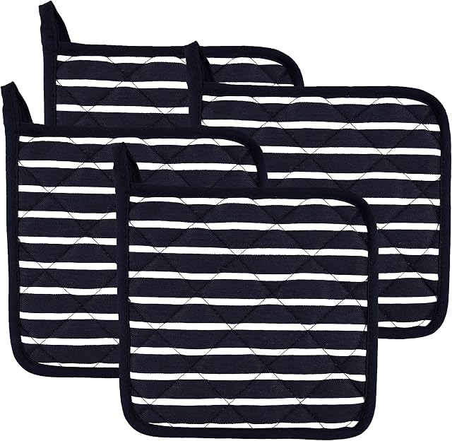 Signaira Pot Holders Pack of 4-100% Cotton Hot Pot Holder - Kitchen Essentials - Quilted Oven Pads, Durable Heat Resistant Fabric - Pot Coasters for Cooking & Baking - Best for Serving Dinner (Blue)