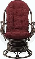 Vista 3 de Lounge - Silla mecedora giratoria Java de mimbre natural de ratán con cojín marrón oscuro, marrón oscuro