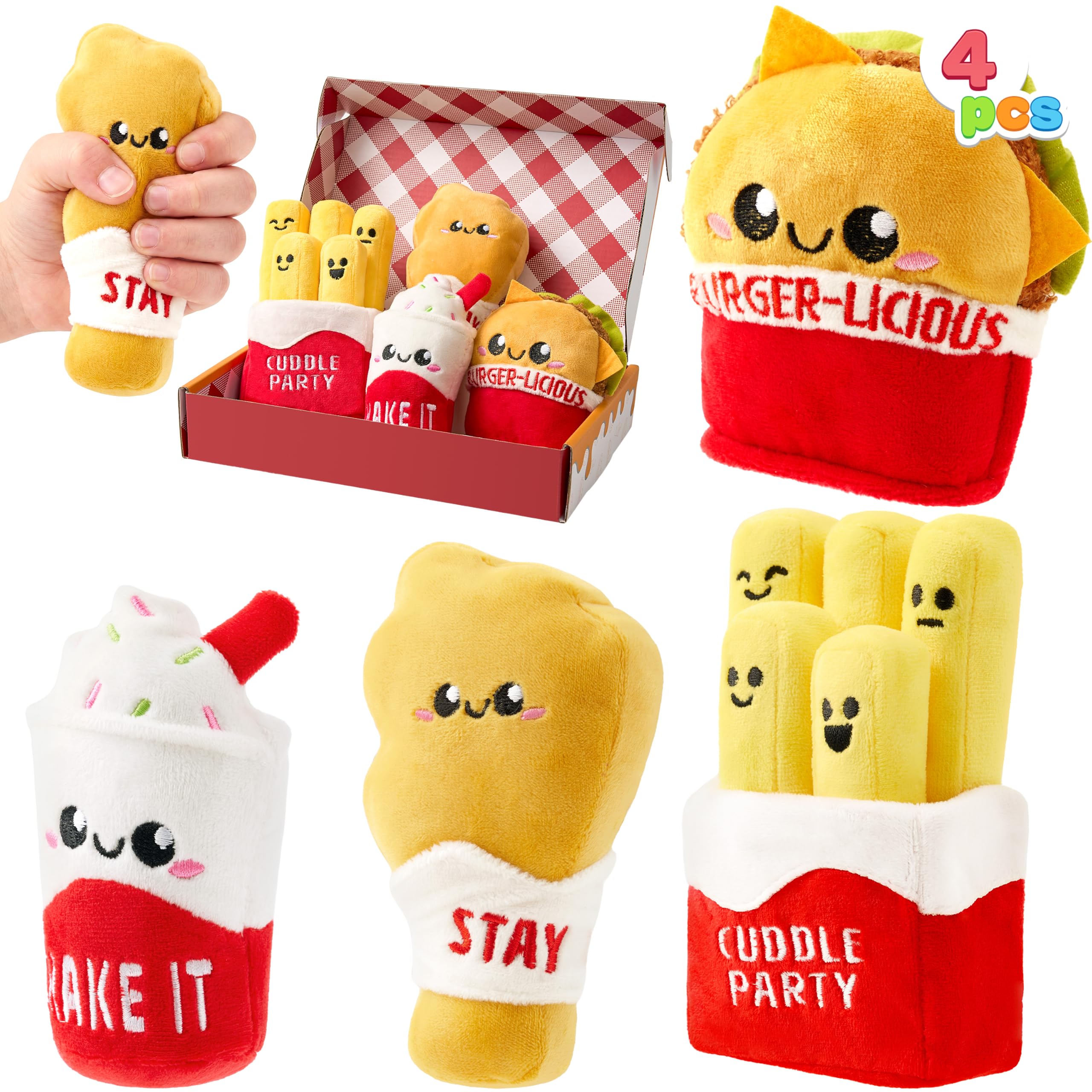 JOYIN Juego de juguetes de comida combinada de felpa, 4 piezas