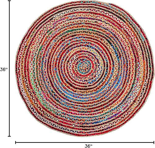 Miniatura 9 de Alfombra de trapo multicolor de 2 x 3 pies, trenzada, ovalada, para sala de estar, alfombra colorida  Alfombra rústica reversible de yute Chindi de