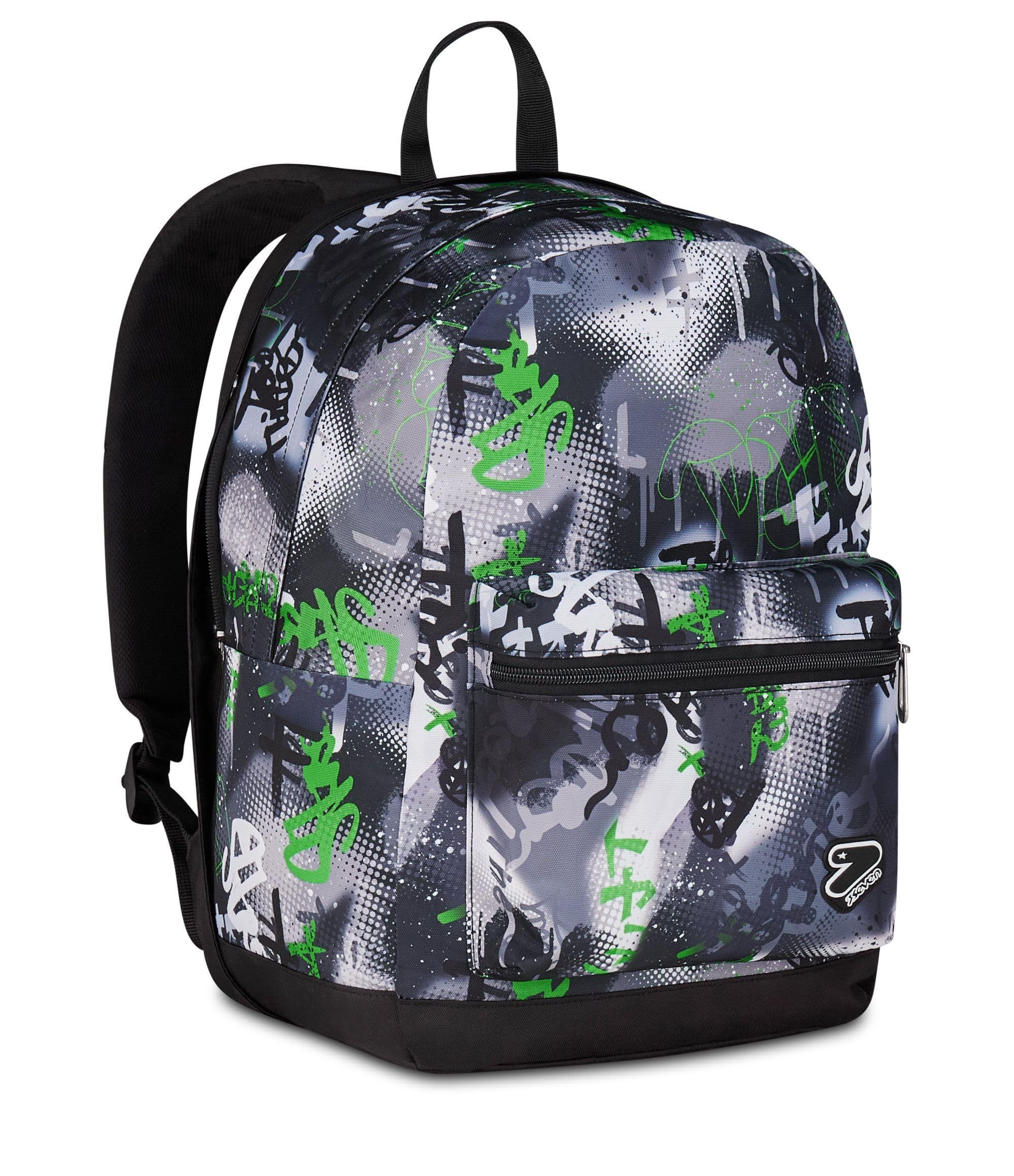 Seven Zaino Scuola Reversibile, Grigio e Verde, Zaino Doppio Scomparto Con Auricolari Wireless, Tasca Porta PC e Tasca Porta Borraccia, Scuola Media e Superiore, Ragazzo