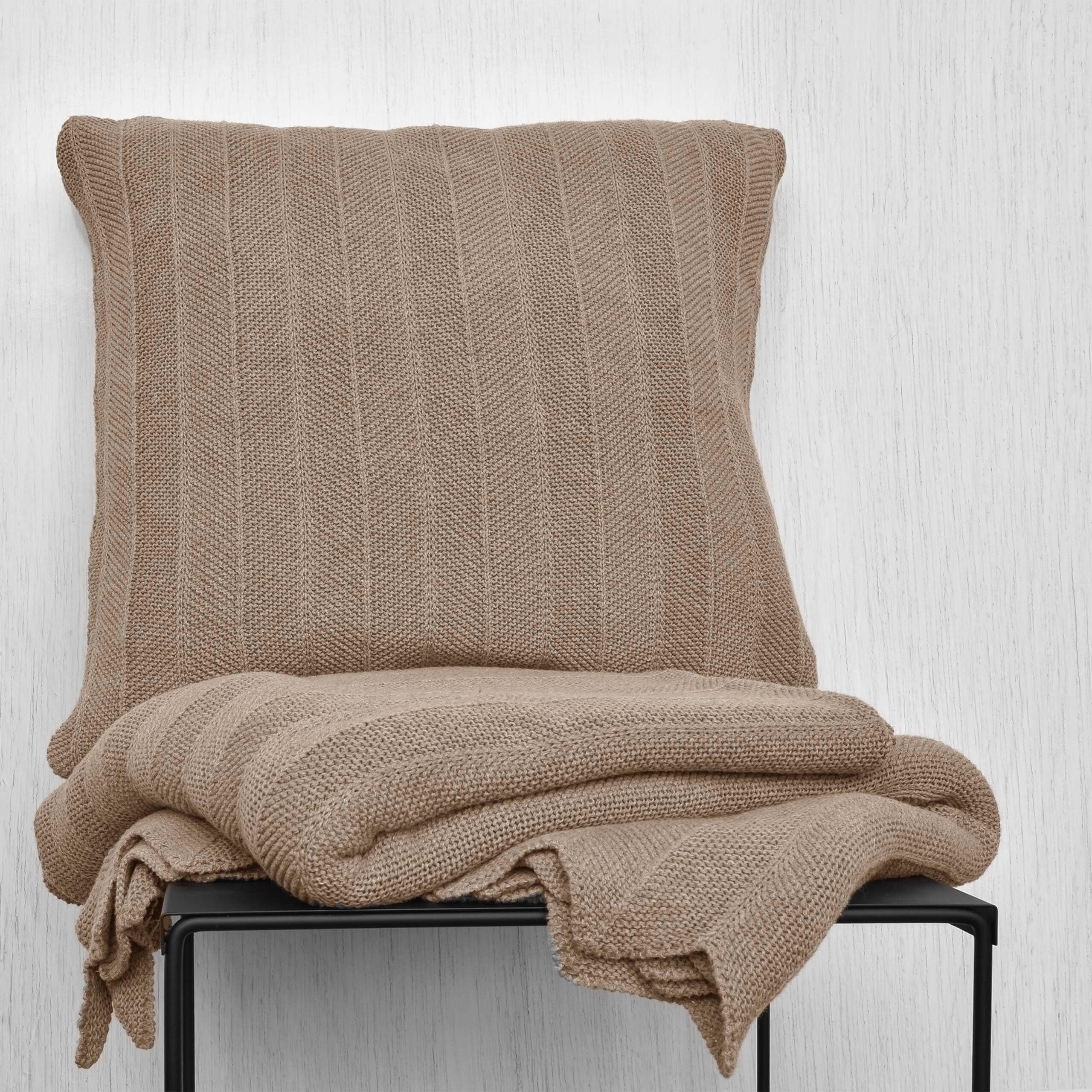 Manta Milo de Punto Fino, 150x200 cm, Arena (Beige), 100% algodón, Aspecto de Espiga