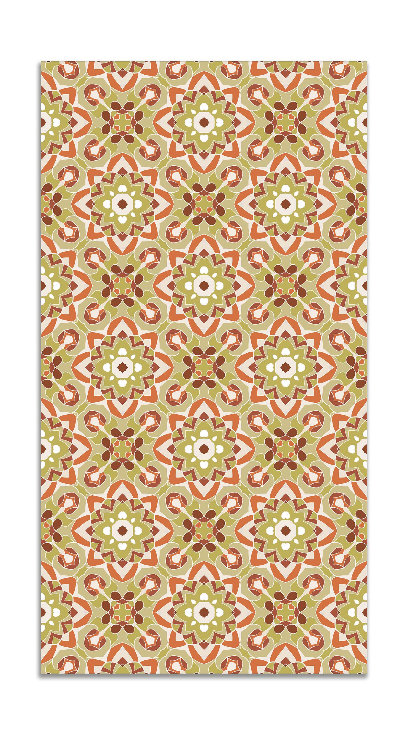 Panorama Tapis Vinyle du Sol Cuisine Salle de Bain - Différentes Tailles - (Tuile Fleurie Orientale Orange 100x140 cm)