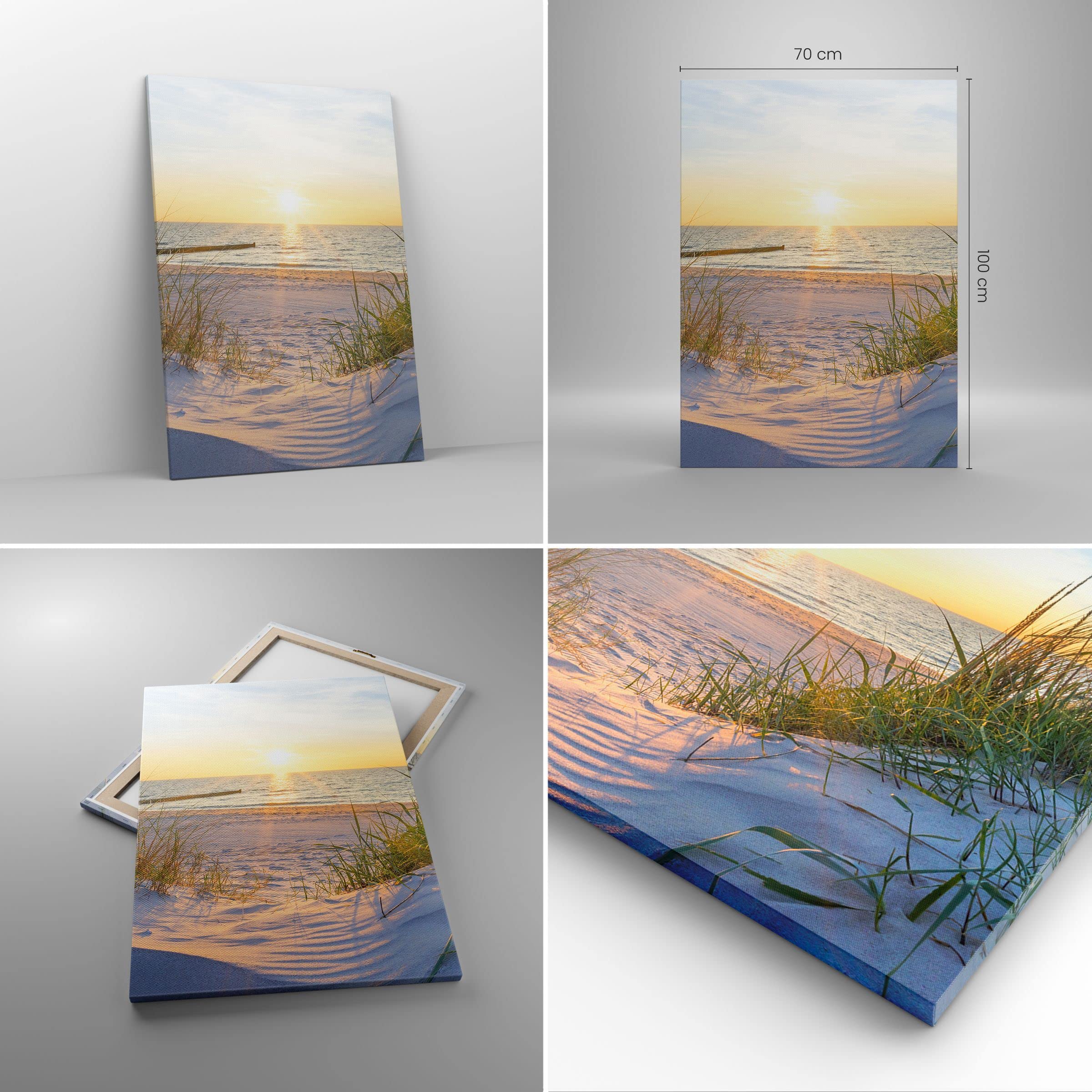 Bilder auf Leinwand 70x100cm Leinwandbild mit Rahmen Düne Strand Meer Groß Wanddeko Bild Schlafzimmer Küche Deko Wandbilder Dekoration Wohnzimmer Wall Decor Canvas Wand Kunstdruck Art PA70x100-3989