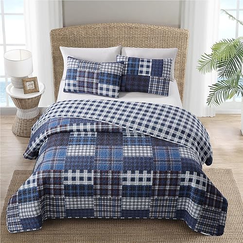 Miniatura 3 de Juego de colcha reversible de cachemira, tamaño individual, colcha de verano, colcha de retazos, colcha vintage de microfibra a cuadros, juego de