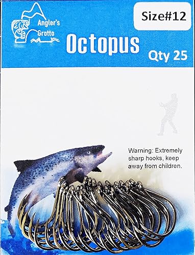 Angler's Grotto Octopus Hook  2550 Count Per Pack  Freshwater Saltwater Fishing Hooks  High Carbon Steel Extra Strength  Size #8 #9 #10 #11 #12 #13