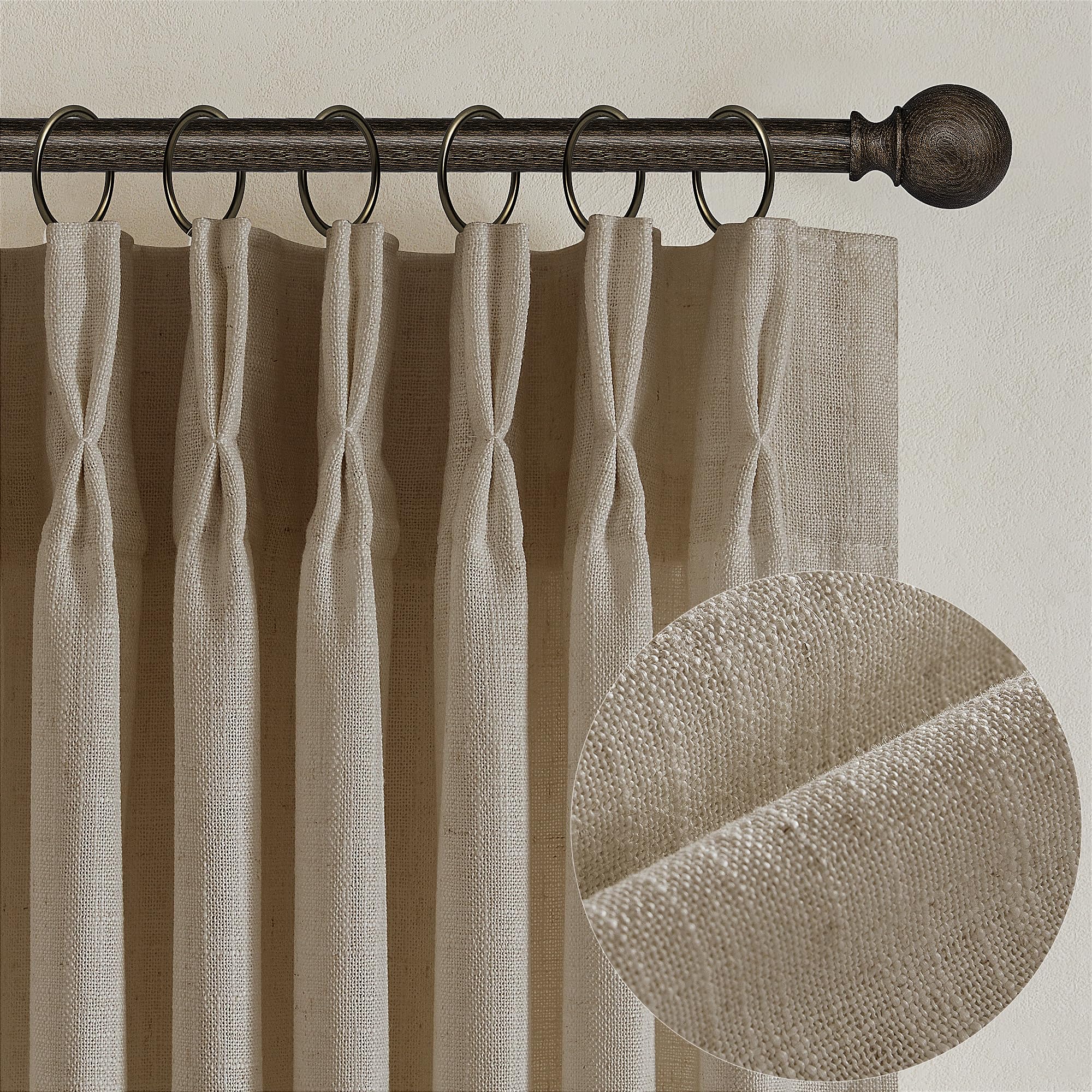 Textured Linen Pinch Pleated Curtains Tan Greige 84 Inches Long 2 Panels