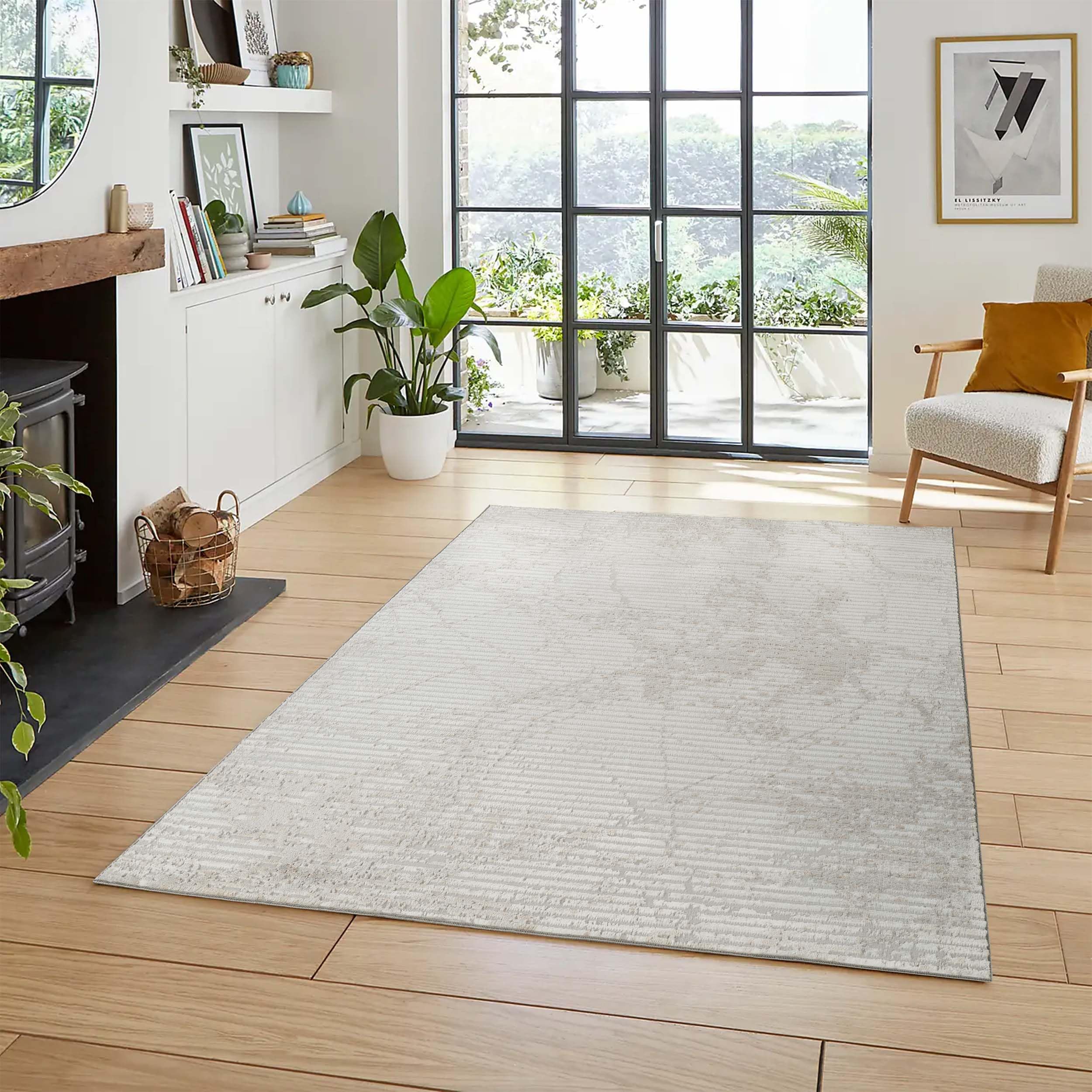 Perla Metallic Abstract Modern Living Room Area Rug, Grey, 120x170cm — image 1