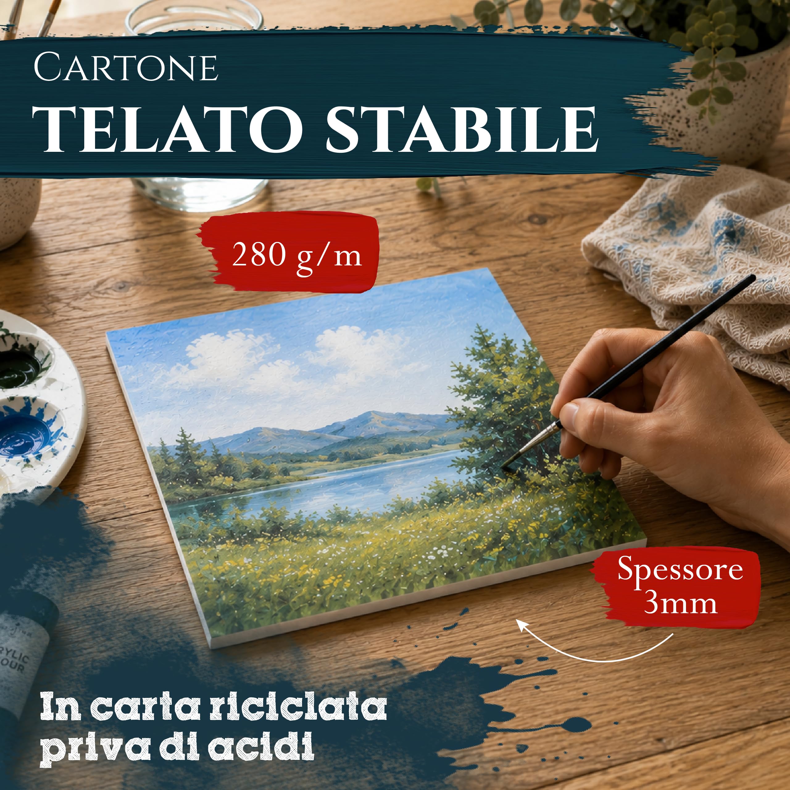 Artina Set da 16 Cartoni Telati 3mm per Dipingere | 5 pezzi ciascuno 24x30/30x40cm e 3 pezzi ciascuno 50x70/60x80cm cartoni telati 100% cotone 280 g/m²