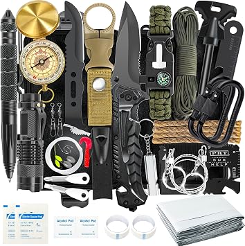 34 in 1 Survival Kit, Gift for Men Dad Husband, Valentines Day, Emergency Survival Gear, Camping Hiking Outdoor Adventure Cool Gadget, Stocking Stuffer