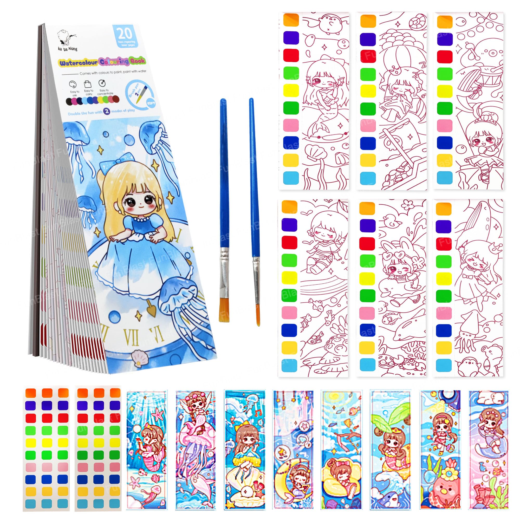 FunBlast Watercolor Coloring Book, 2 in 1 Painting and Drawing Book with Paint Brush, DIY Bookmark for Kids, Magic Water Book for Kids, 20 Sheets Princess Painting Book for Kids (Princess Blue) (B0CP67HZVZ) Amazon Price History, Amazon Price Tracker