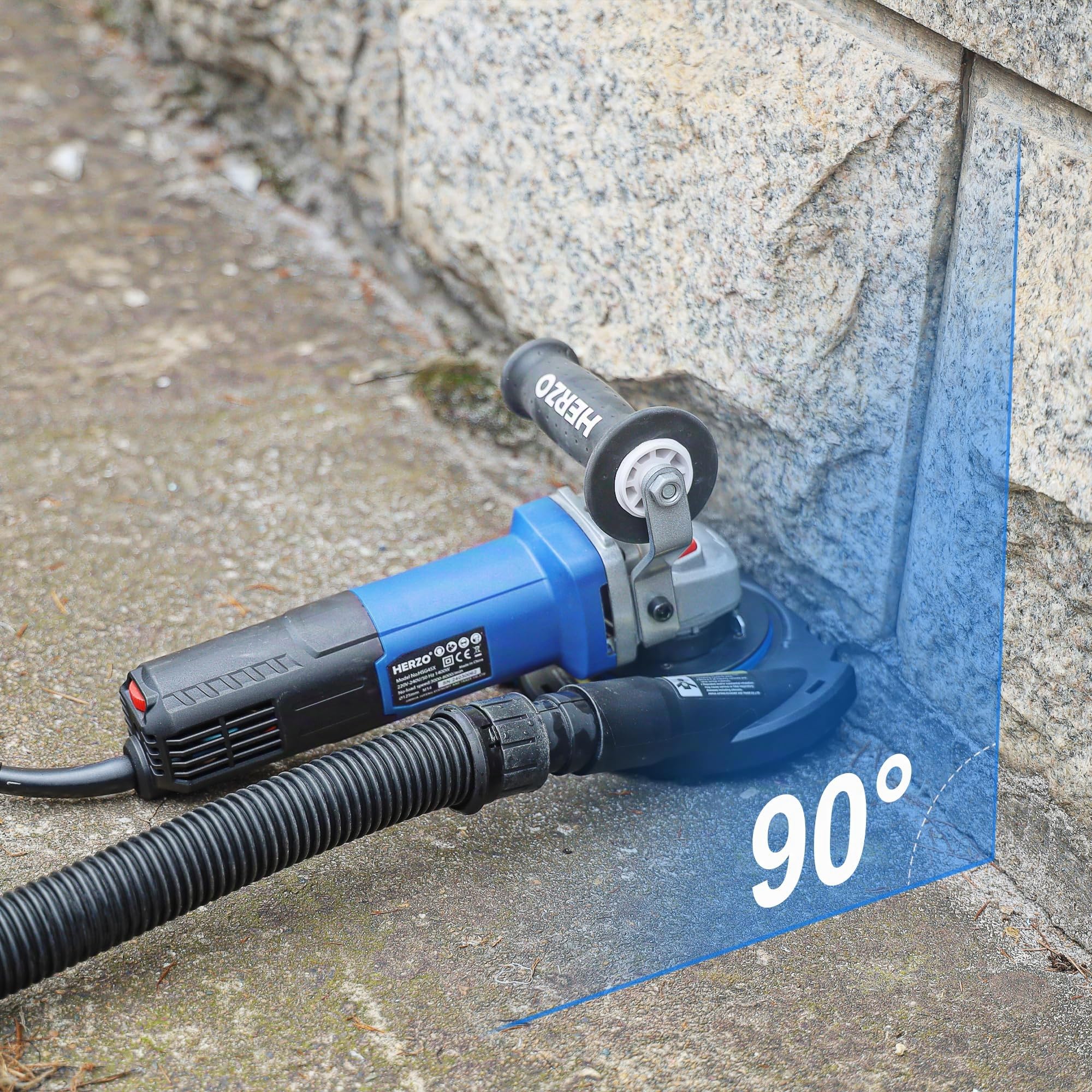 Smerigliatrice per calcestruzzo1400W,HERZO set con mola diamantata e cappa di aspirazione (125 mm)