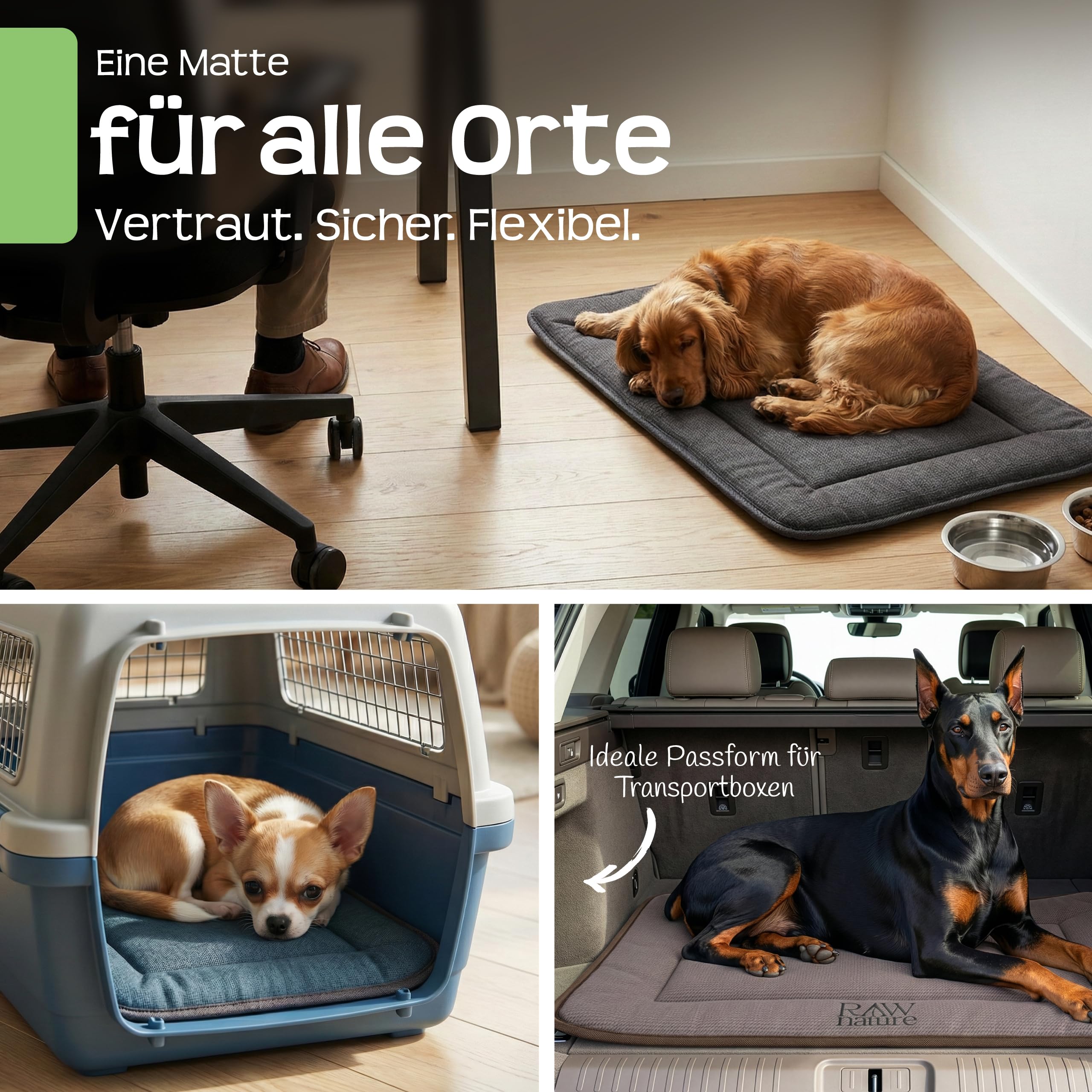 RAW Nature KIVO Hundematte L, 90x65x3cm, Alpengrau, rutschfest | Großzügige Liegefläche für mittelgroße Hunde, Cord-Liegefläche, rutschfest, waschbar bei 30 °C, für Auto & Zuhause