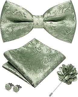 Floral Pre-tied Bow Tie and Pocket Square Cufflinks Lapel Pin Sets for Men 4PCS
