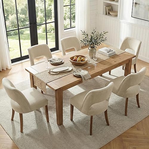 Vista 30 de keoni Juego de 4 sillas de comedor de madera, sillas de comedor tapizadas de tela moderna de mediados de siglo, sillas de cocina de granja con Verde