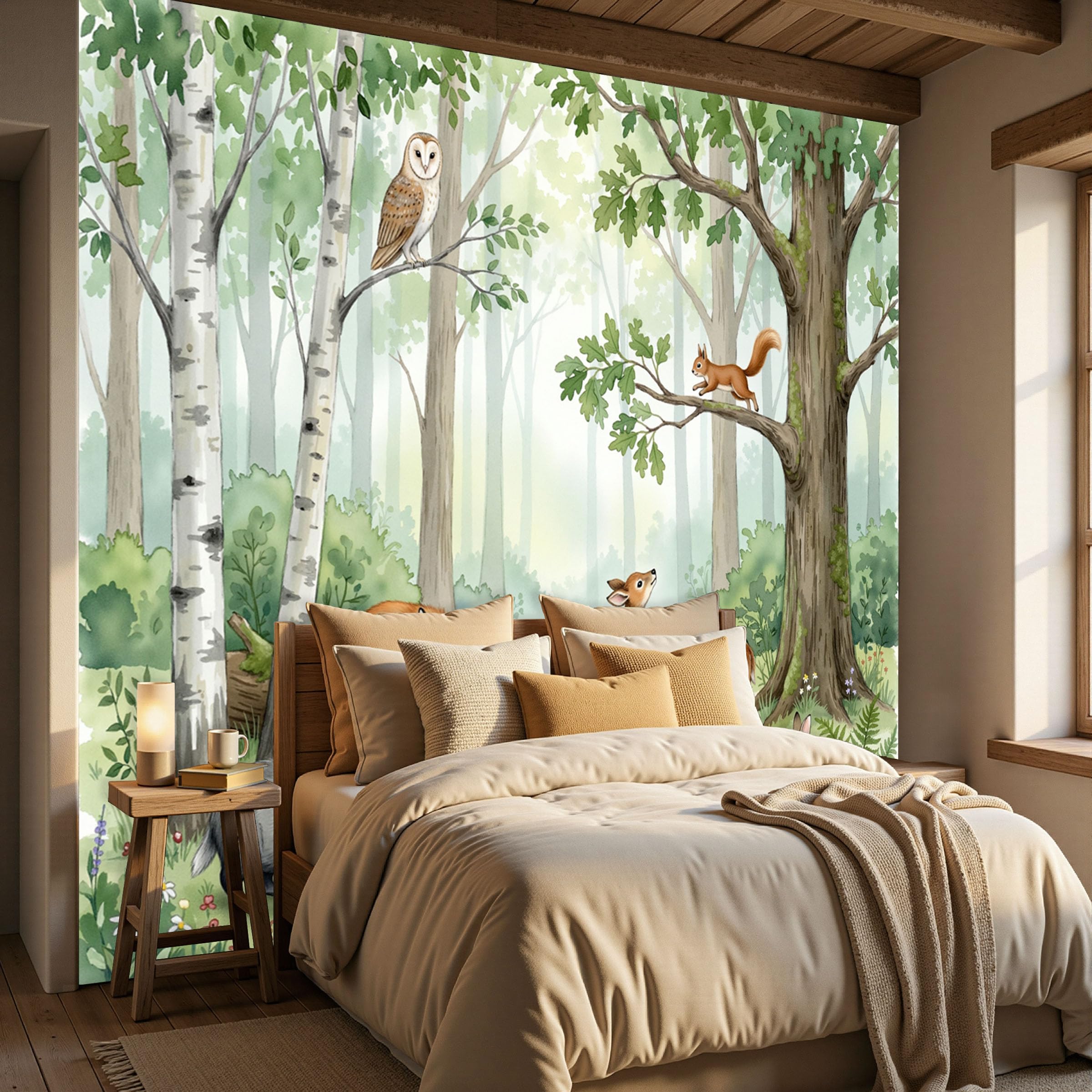 Papier peint panoramique forêt élan décoration murale luxe