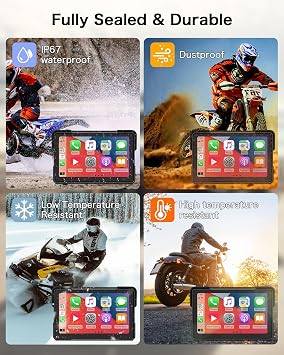 2026 7 Inch Carplay for Motorcycle with TPMS Apple CarPlay | Android Auto GPS Navigation, Voice Control, IP67 Waterproof, Brightness Adjustment, Screen Lock PIN, Bluetooth