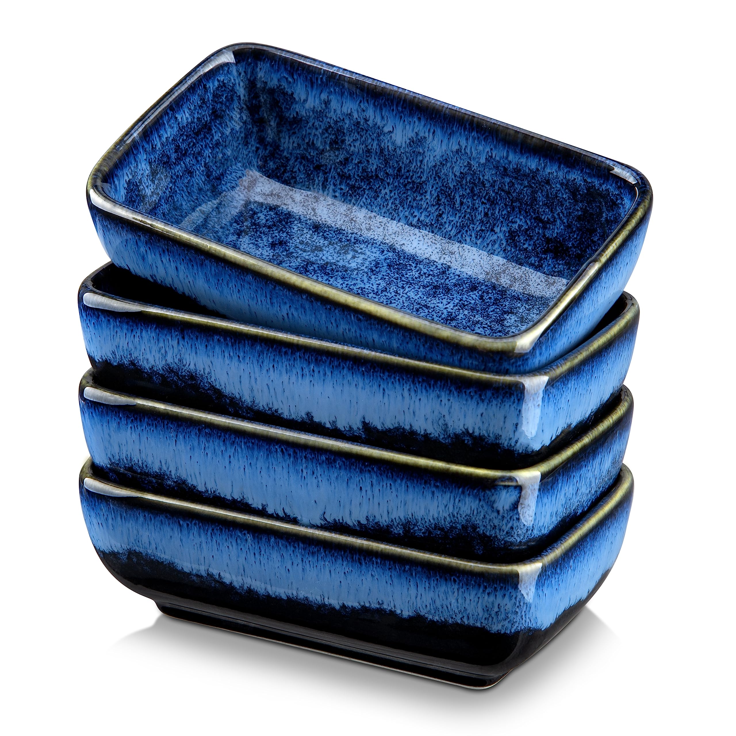 vancasso Stern 6 Oz Dipping Bowls, 4.5 Inches Ceramic Soy Sauce Dish, Rectangular Side Dishes, Small Appetizer Plates Set of 4