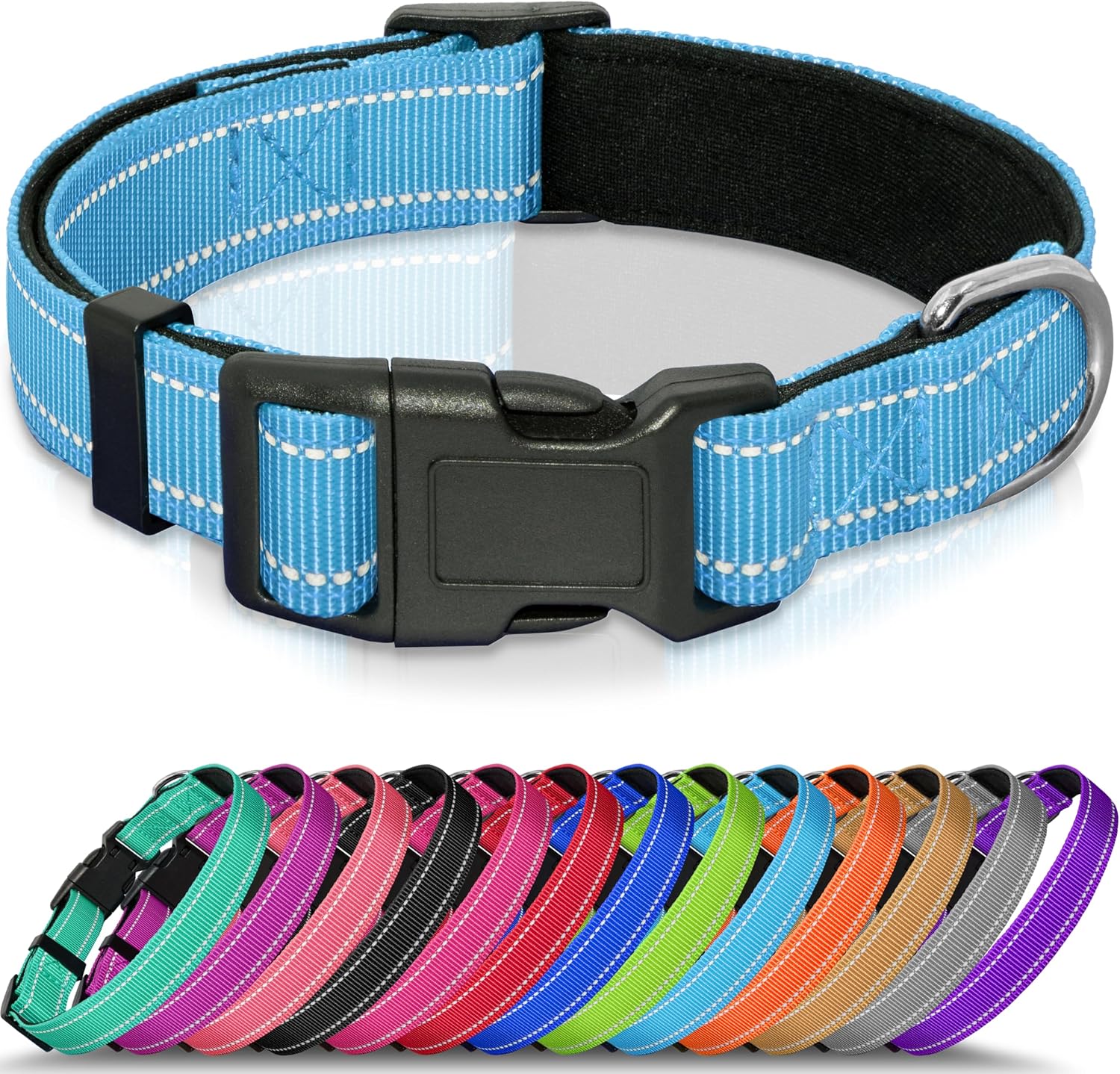 Seyezo Reflective Dog Collar, Soft Neoprene Padded Pet Collar for Small, Medium, Large Dogs, Adjustable Puppy Collars with Quick Release Buckle, Breathable Nylon Dog Collars for Puppies(Sky Blue,XS)