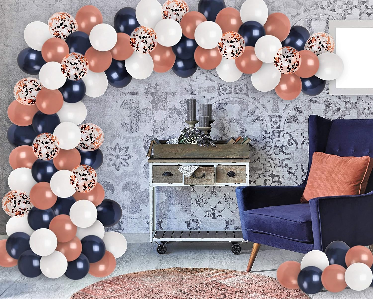 2021 New Years Eve Decorations Rose Gold Navy Blue White Balloon Garland & Arch Kit Rose Gold