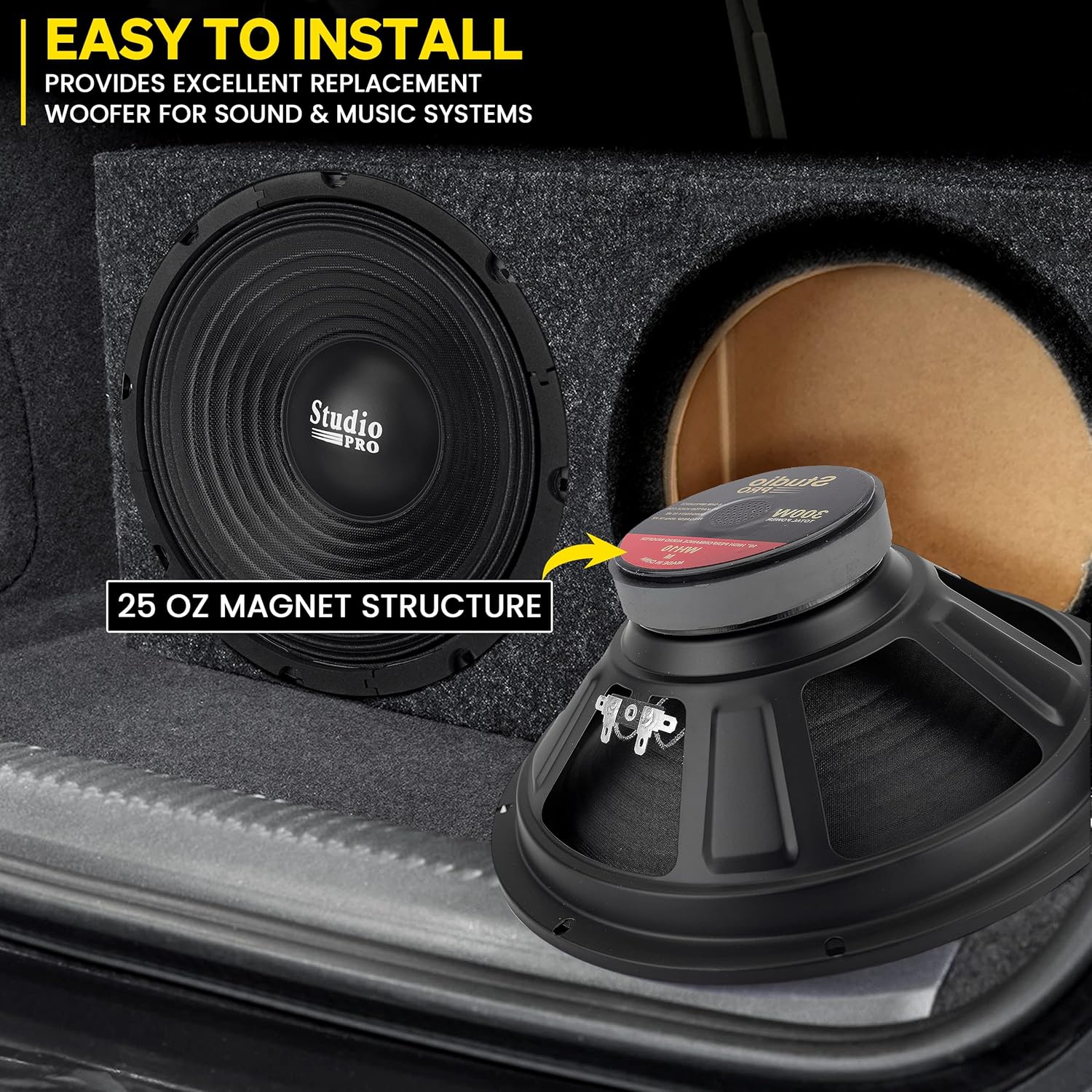 Free Shipping 🛒 10 Inch Car Subwoofer Speaker - 300 Watt High Powered Car Audio Sound Component Speaker System w/ 1.5 Inch Kapton Bobbin Voice Coil, 8 Ohm, 25 oz Magnet, Cloth Edge Suspension - Pyramid WH10