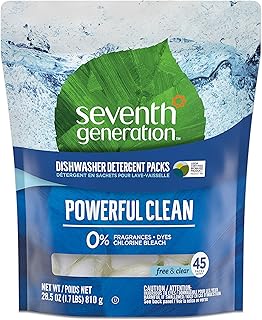 Seventh Generation Dishwasher Detergent Packs, Free & Clear, 45 count