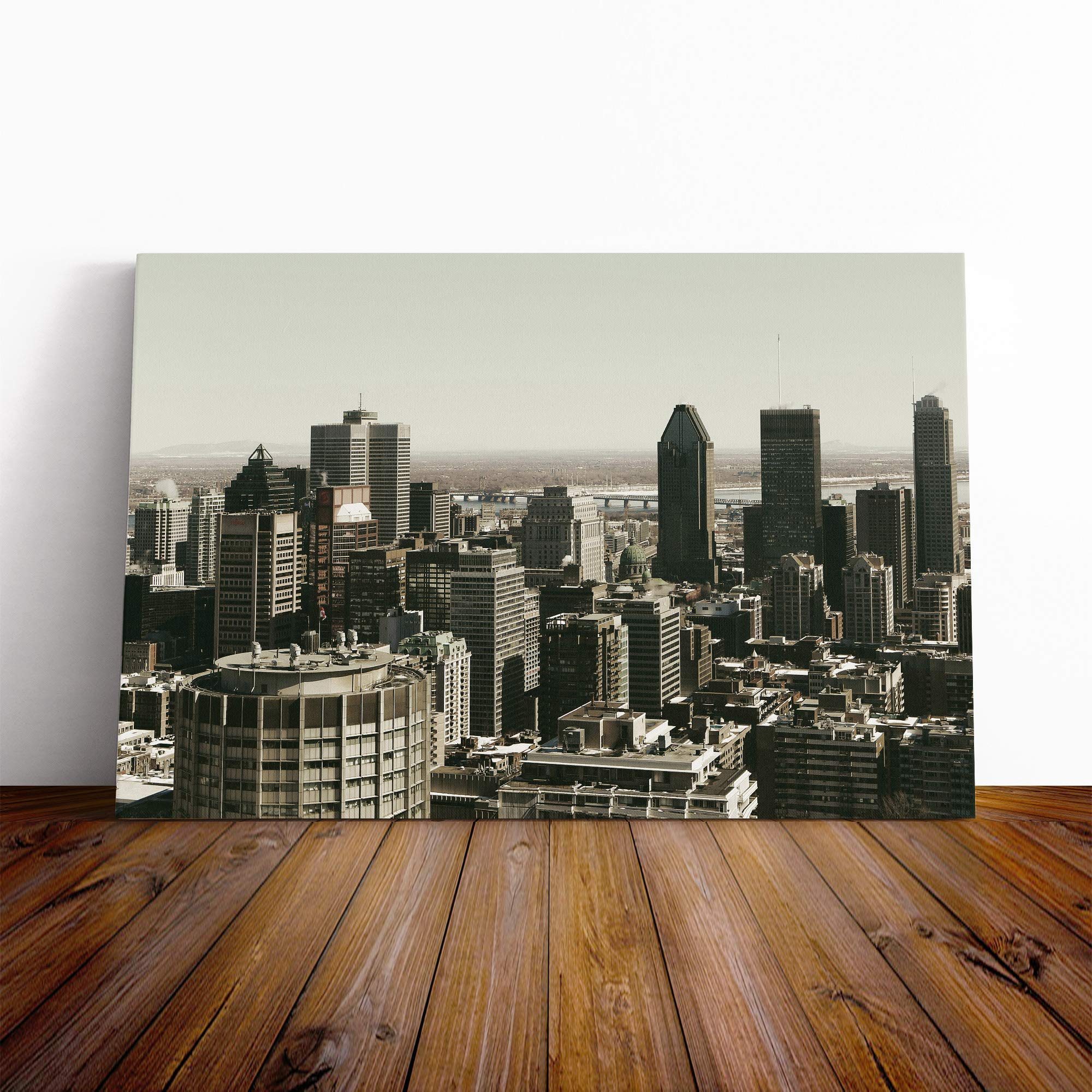 Montreal Canada Skyline Canvas Print | Gallery Wrapped 30mm Frame Wall Art | 24x16 inches | Ready to Hang | Modern Cityscape Picture | Living Room Bedroom Lounge Office