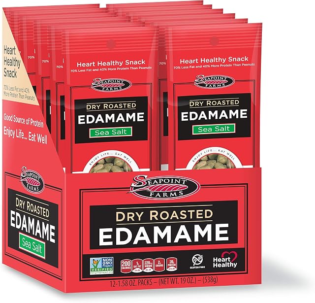 Seapoint Farms, Dry Roasted Edamame - Rich in Protein, Vegan, Gluten Free, Sea Salt Flavour - 1.58 Ounce, 12 Snack Packs