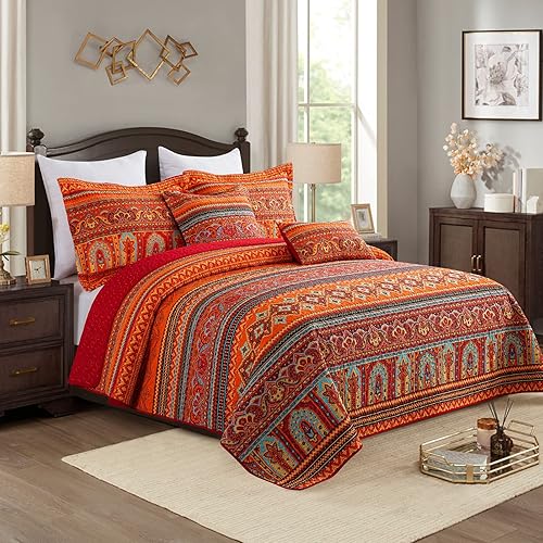 Miniatura 2 de TWINRUN Juego de ropa de cama tamaño Queen - Juego de ropa de cama de algodón bohemio, fundas de cama queen, juegos de edredón de granja para todas